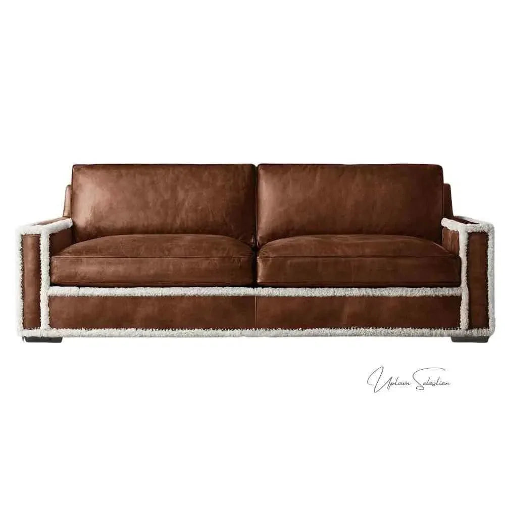 Austin Brown Benchmade Leather Couch Shearing Trim