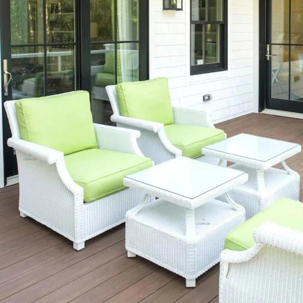 Hamptons Outdoor Wicker Lounge Chair Set With Table Set