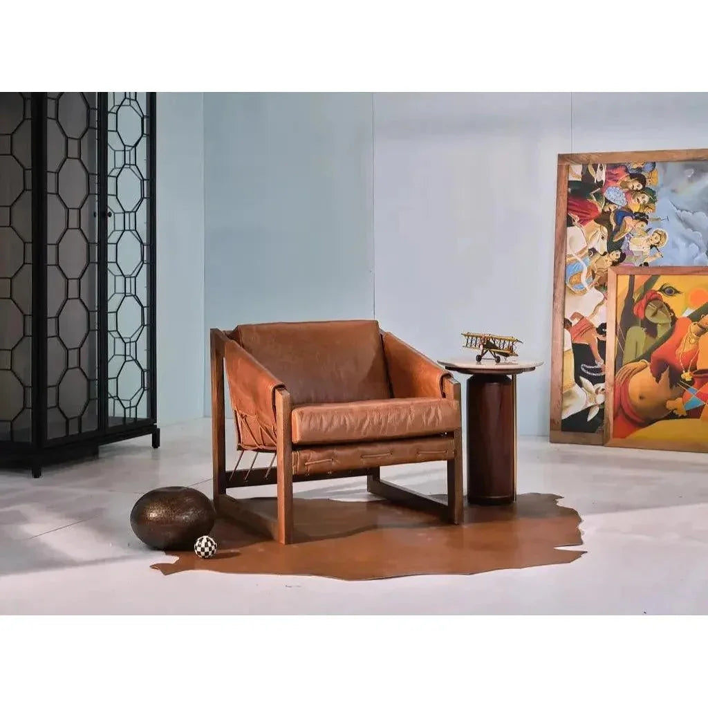 Orlitha Leather Brown Armchair