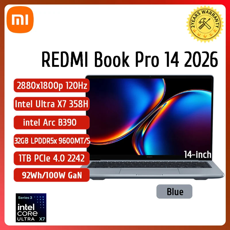 Xiaomi REDMI Book Pro 14 Laptop Ultra 7 255H/Ultra 5 225H Intel Arc Graphics 32GB LPDDR5X 1T SSD 14-inch 120Hz 2.8K Screen