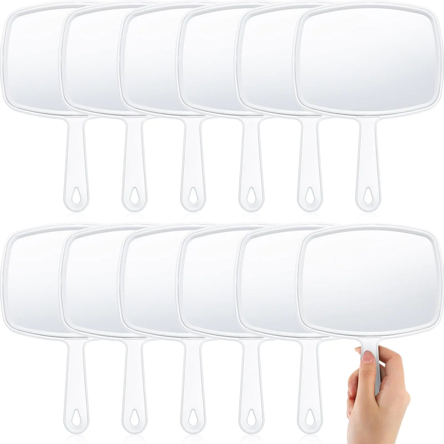 Geetery 12 Pcs Hand Mirror Handheld Cosmetic Mirror with Handle Makeup Mirror Wall Mount for Bathroom Home Barber Salon Travel Portable Beauty School Gift for Women Student 6.69 x 9.45 Inch (White)