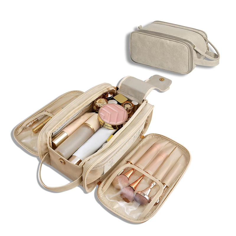 Travel Toiletry Bag For Women Men, Large Travel Toiletry Organizer Makeup Bag, Hanging Cosmetic Bag Kit Leather Skin Care Waterproof Shaving