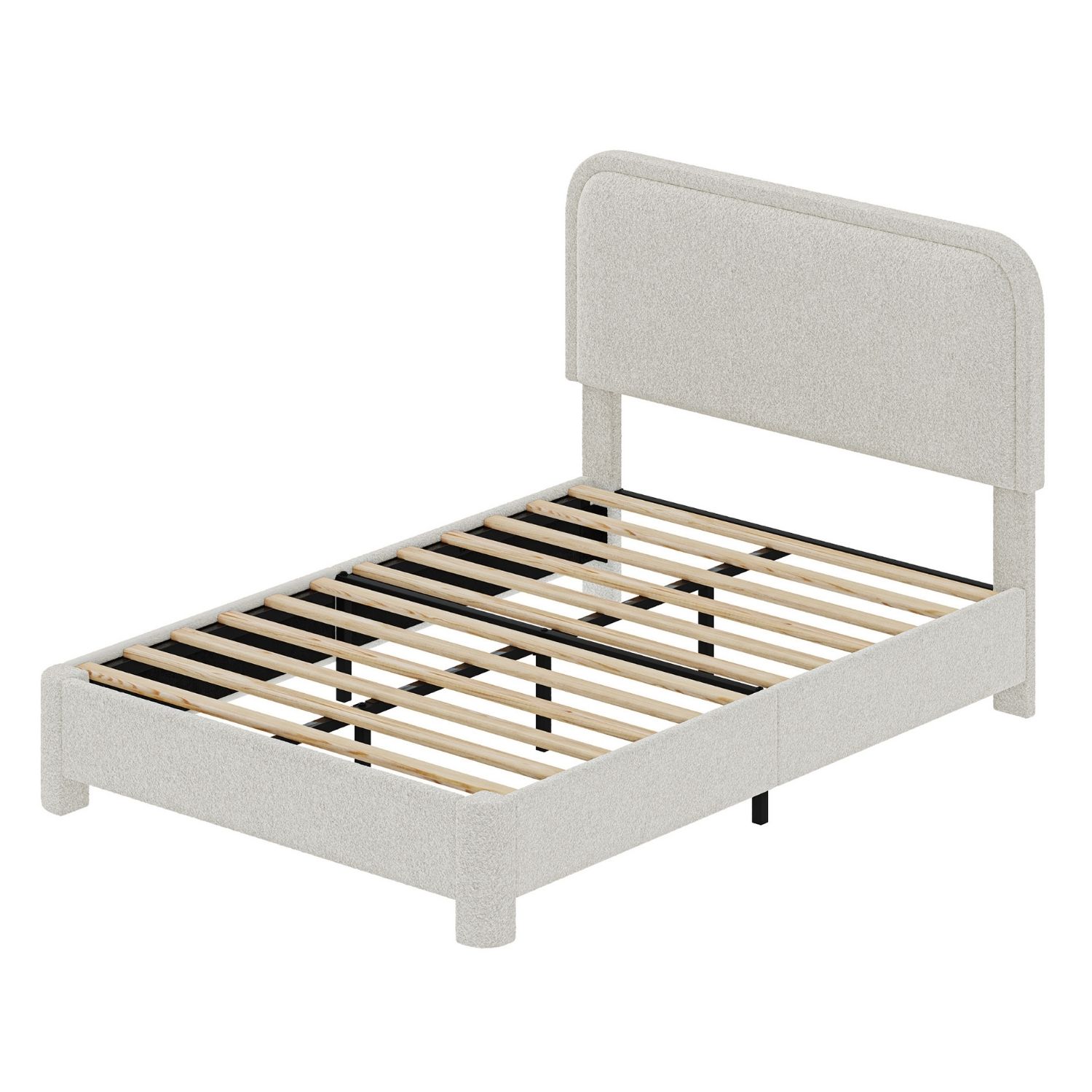 Modern Boucle Bed Frame, Soft Rounded Headboard, Platform Design With Easy Assembly, No Box Spring Needed