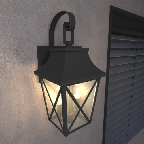 Black Outdoor Wall Light 2 Lights, Large Outdoor Modern Wall Light Fixtures, Industrial Porch Light Wall Mounted With Glass, Waterproof Farm