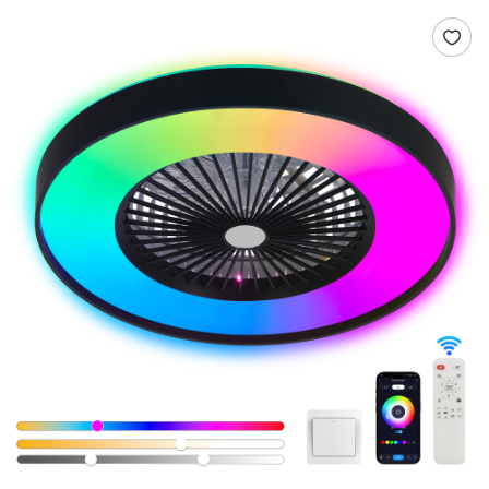 23 Inch Black Ceiling Fan Light With LED RGB Dimmable & Color Changing, APP & Remote Control, Modern Smart Ceiling Fan For Living Room, Bedr