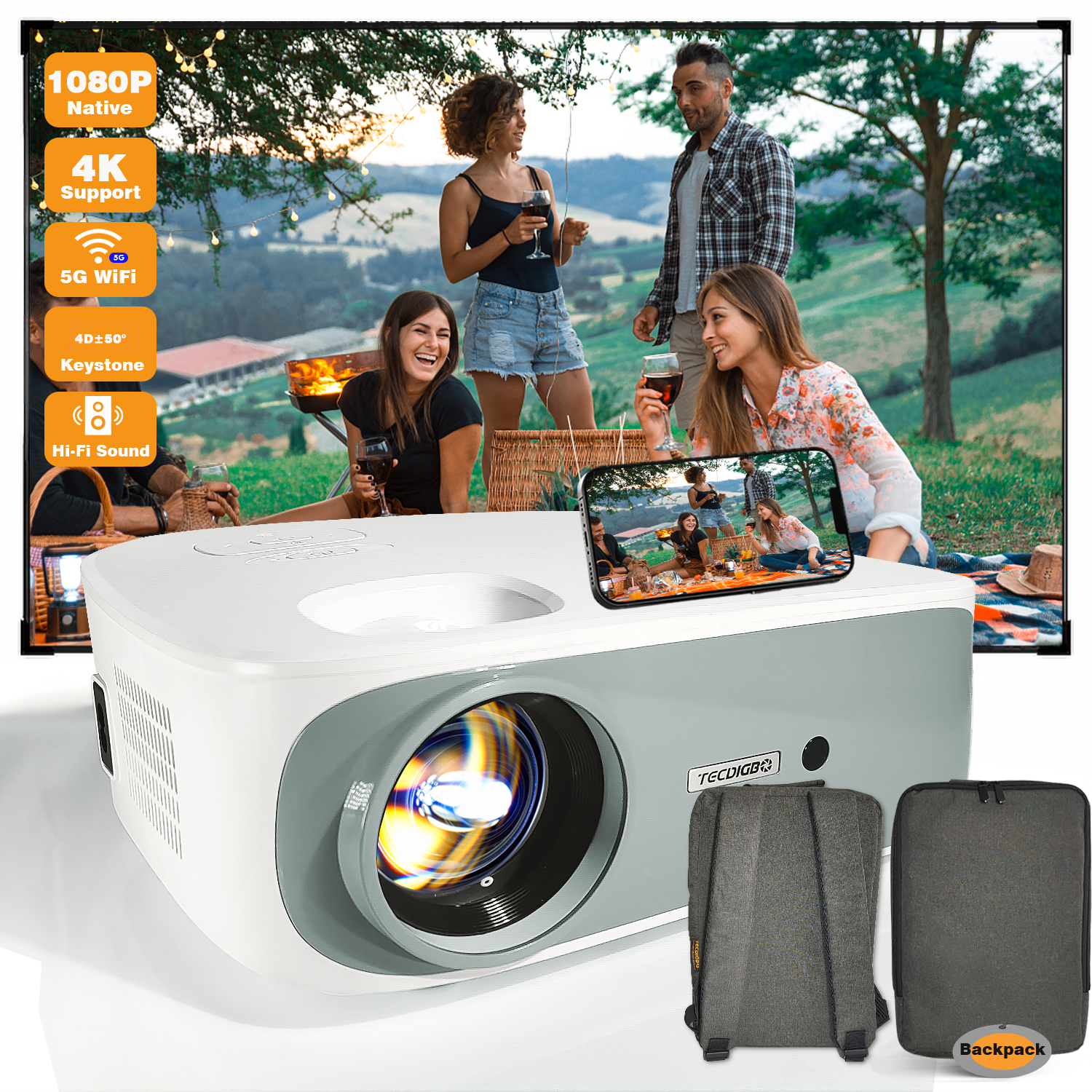 4K 5G Bluetooth Projector 4D Keystone Correction Native 1080P Full HD Outdoor Movie Projector For Smart Phone Laptop PC DVD TV PS4