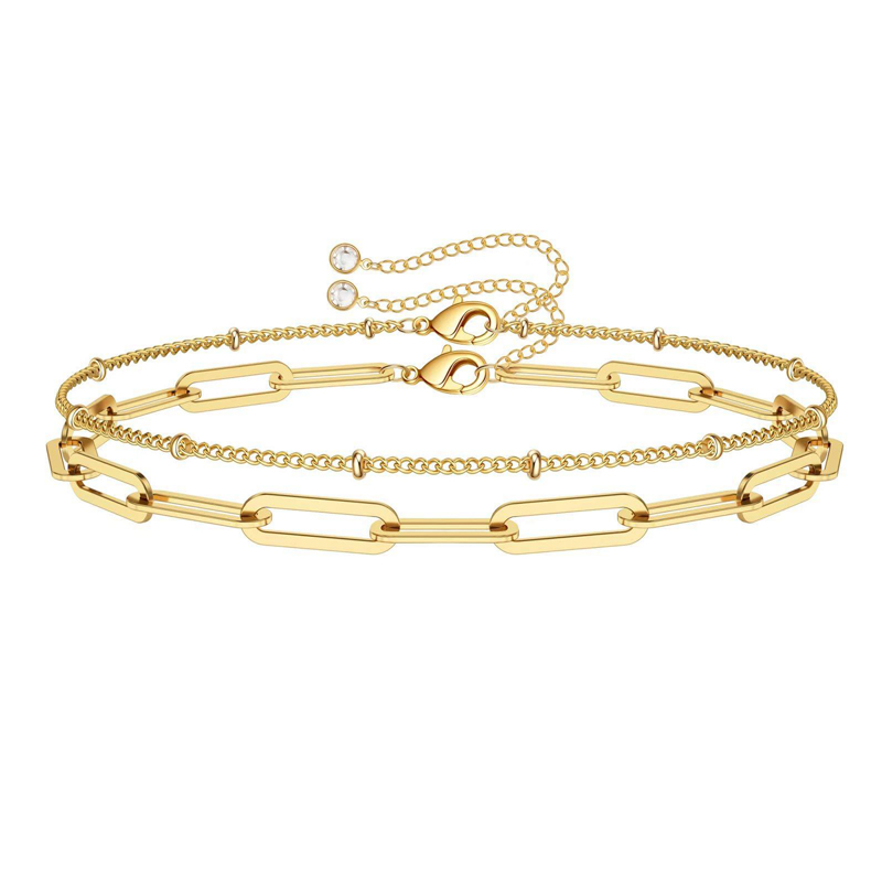 Dainty Gold Bracelets For Women, 14K Gold Filled Adjustable Layered Bracelet Cute Evil Eye Oval Chain Pearl Bar Turtle Gold Bracelets For Wo