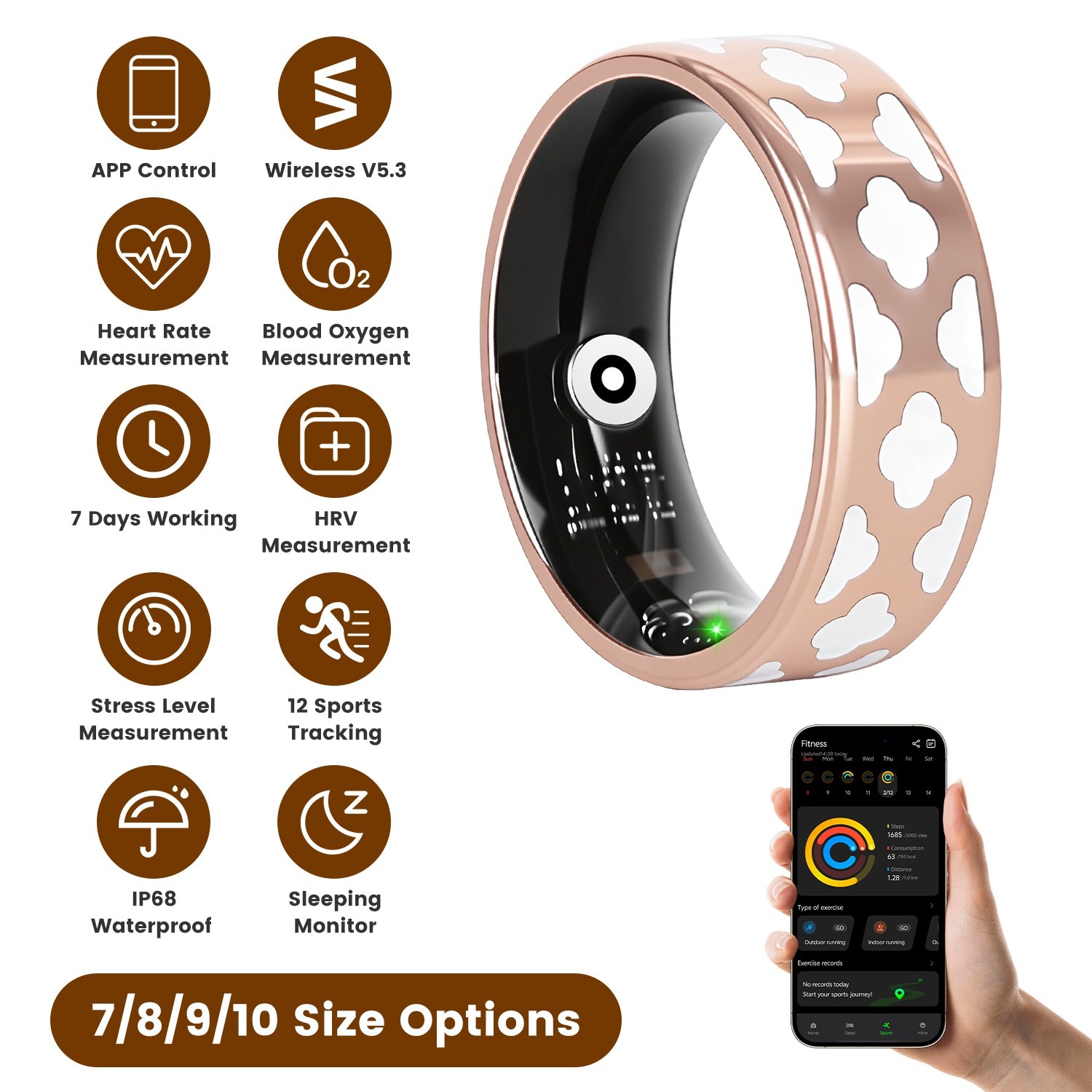 Smart Ring Health Tracker Fitness Sleep Stress HRV Tracker With Charging Case Magnetic Charging Cable For Women & Men Compatible With IOS &