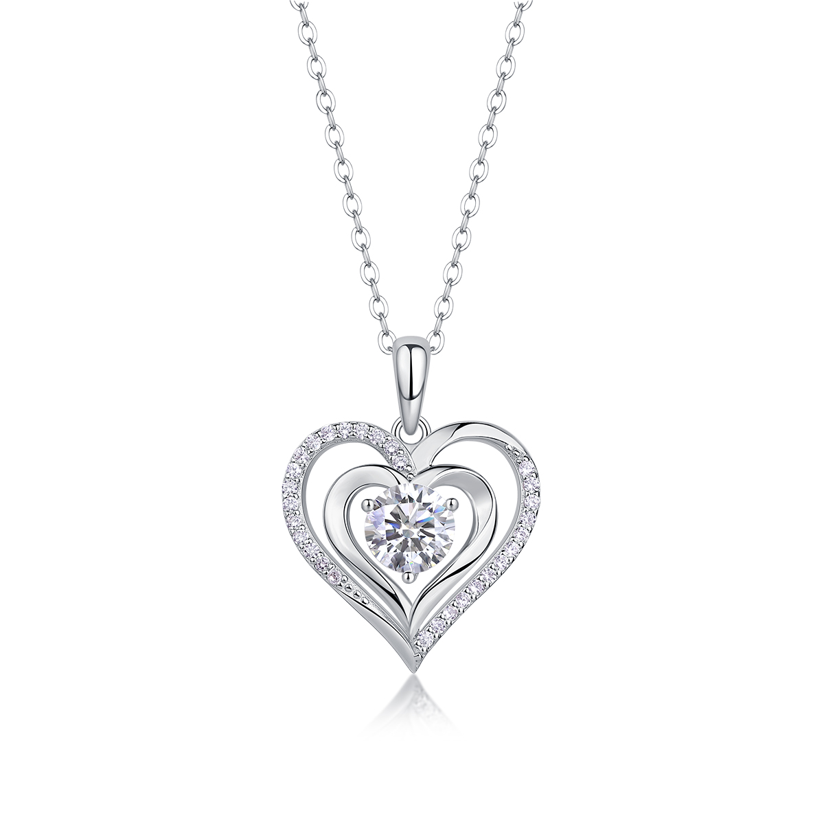 1Heart To Heart Luxury Fashion Diamond Pendant Necklace Set With Mosan Diamond Silver Ornaments Prohibit Tk Sales