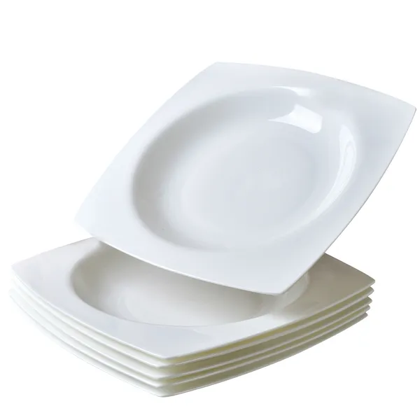 Salad Kitchen Plate Set For 6,Square Plate Sets For Elegant Dining,Microwave Safe White Plates Ceramic Tableware Set,Ideal For Home Or Resta