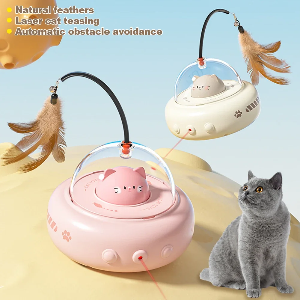 Smart Teaser Cat Toy Electric UFO Cat Teaser Stick With Bell Training Pet Toys Replaceable Feather Interactive Cat Supplies Pet Supplies Pet