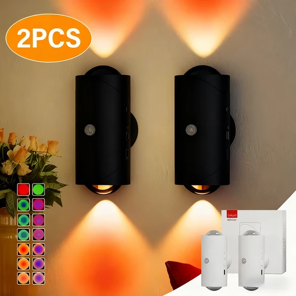 LED Motion Sensor Night Light, 7 Colors Rechargeable Battery Stair Light, Wireless Magnetic Wall Lamp, Cordless LED Wall Night Lights For St