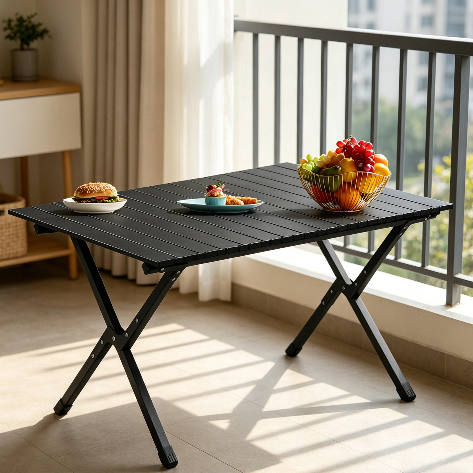 116cm Carbon Steel Camping Table Multifunctional Picnic Table Portable Table Folding Table
