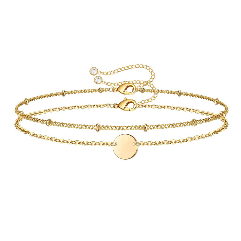 Dainty Gold Bracelets For Women, 14K Gold Filled Adjustable Layered Bracelet Cute Oval Chain Bar Gold Bracelets For Women Jewelry