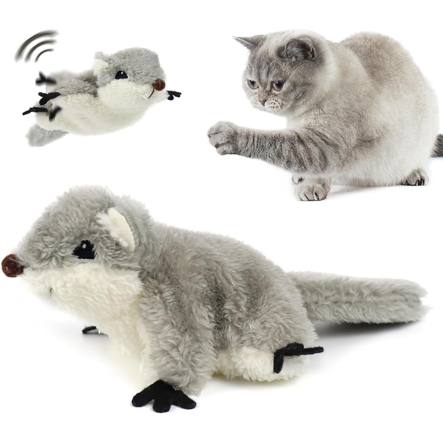 PROKEl Pet Toys, Cat Catnip Toys FlappingSquirrel, Rechargeable Touch Activated KittenToys, Lifelike Interactive Cats Toy Indoor, CatKicker
