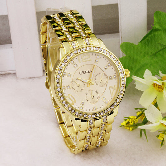 Fashionable Steel Band Watch with Diamonds and Luminous Features