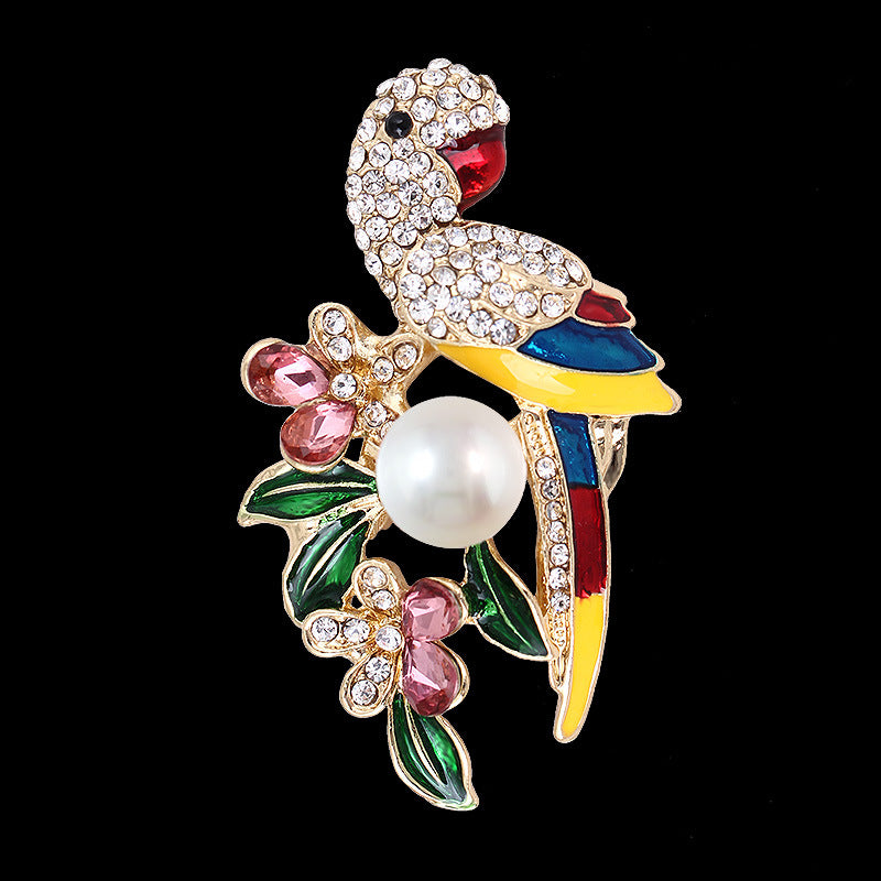 New Pearl Parrot Brooch for Sweaters and Suits