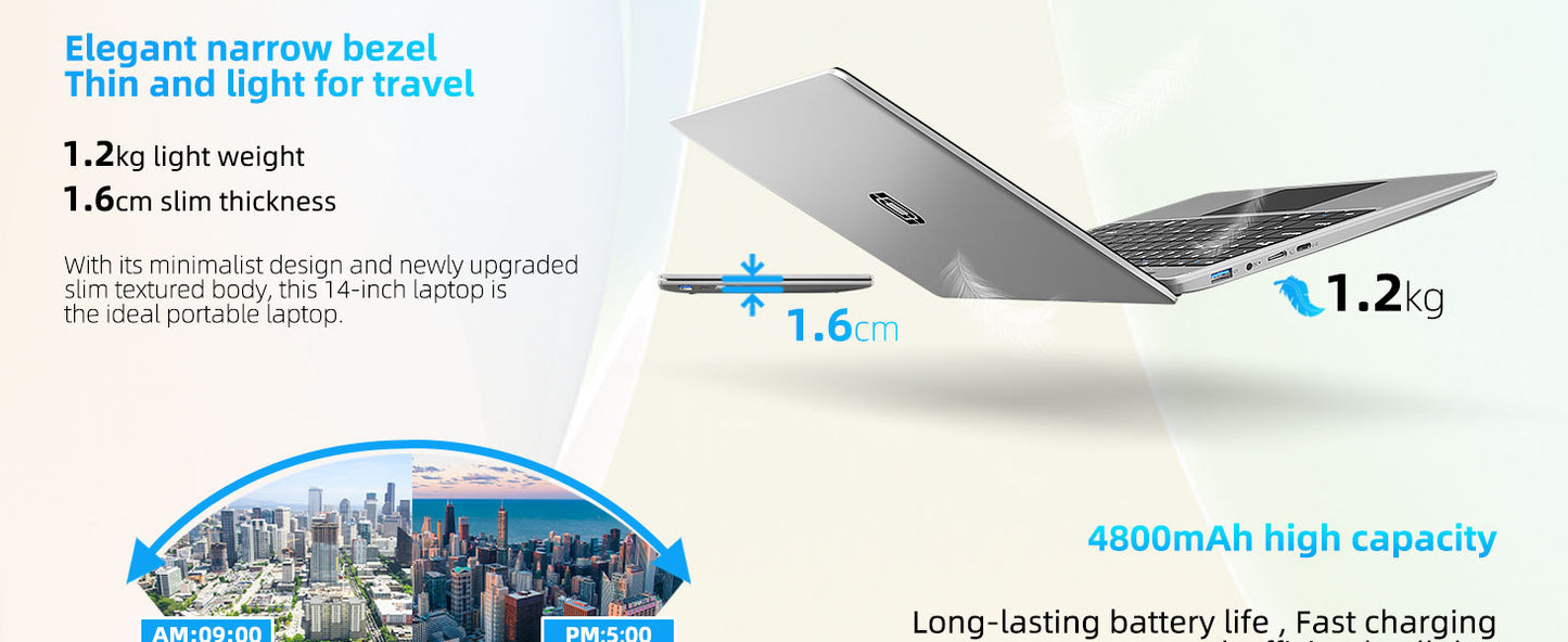 14 Inch Laptop PC 6GB LPDDR4 RAM 128GB SSD ROM 1080p FHD IPS Screen Windows 10 Computer with Celeron 4-Core Processor WIFI