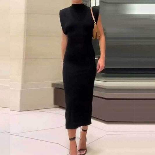 Elegant Solid Color Sleeveless Sheath Dress (European Style)