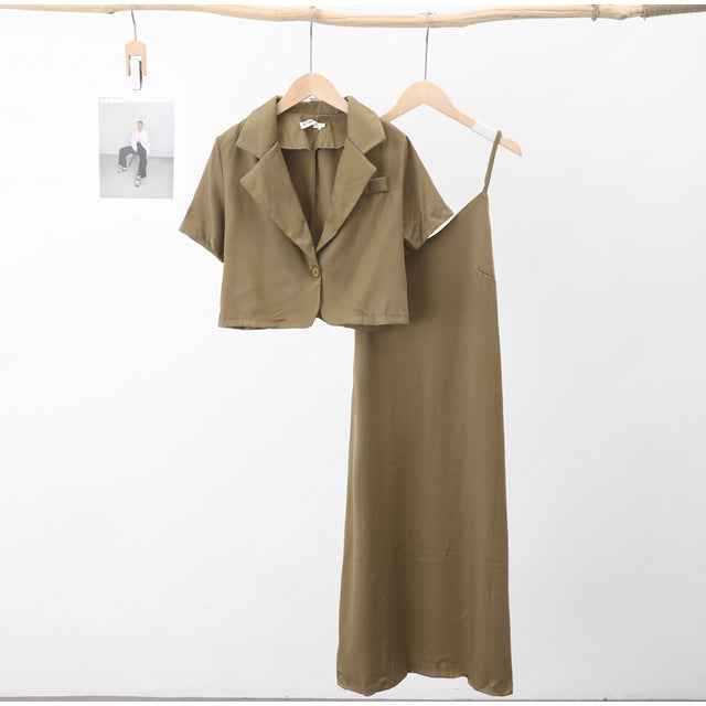 Elegant Women's Office Suit Set - Short Sleeve Blazers