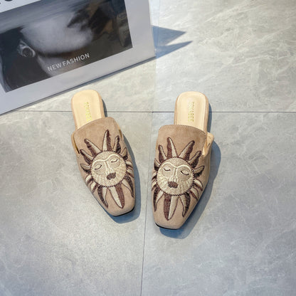 Embroidered Mandarin Duck Flat Bottom Sandals for Women