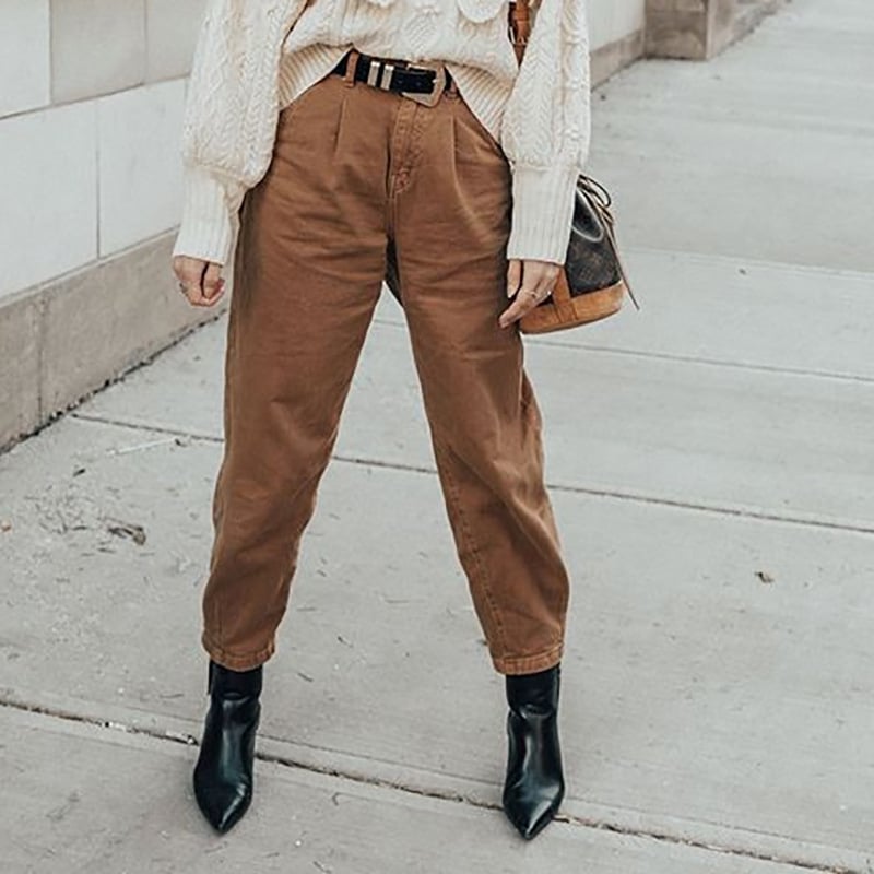 Loose High Waist Denim Trousers for Women