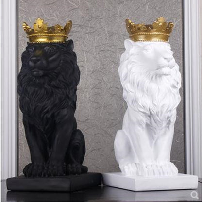 Crown Lion Resin Sculpture for Modern Home Decor