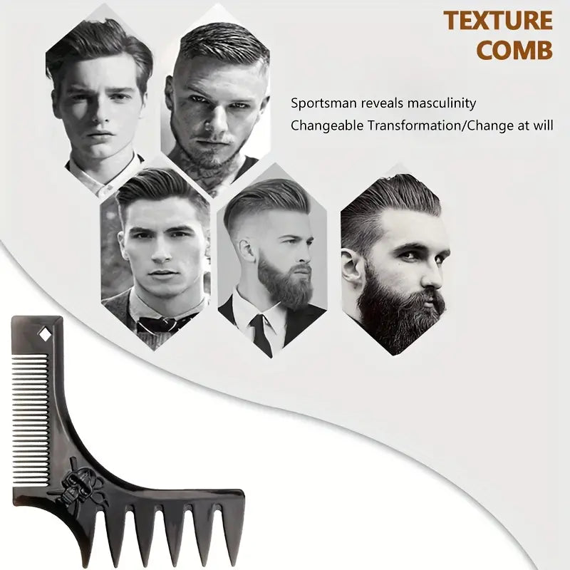 Men's Beard Shaping Tool with Comb Template (Black)