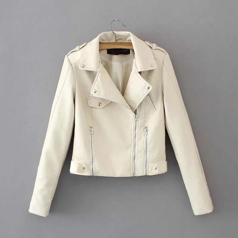 Fashionable Short PU Leather Jacket with Belted Waist