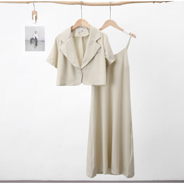 Elegant Women's Office Suit Set - Short Sleeve Blazers
