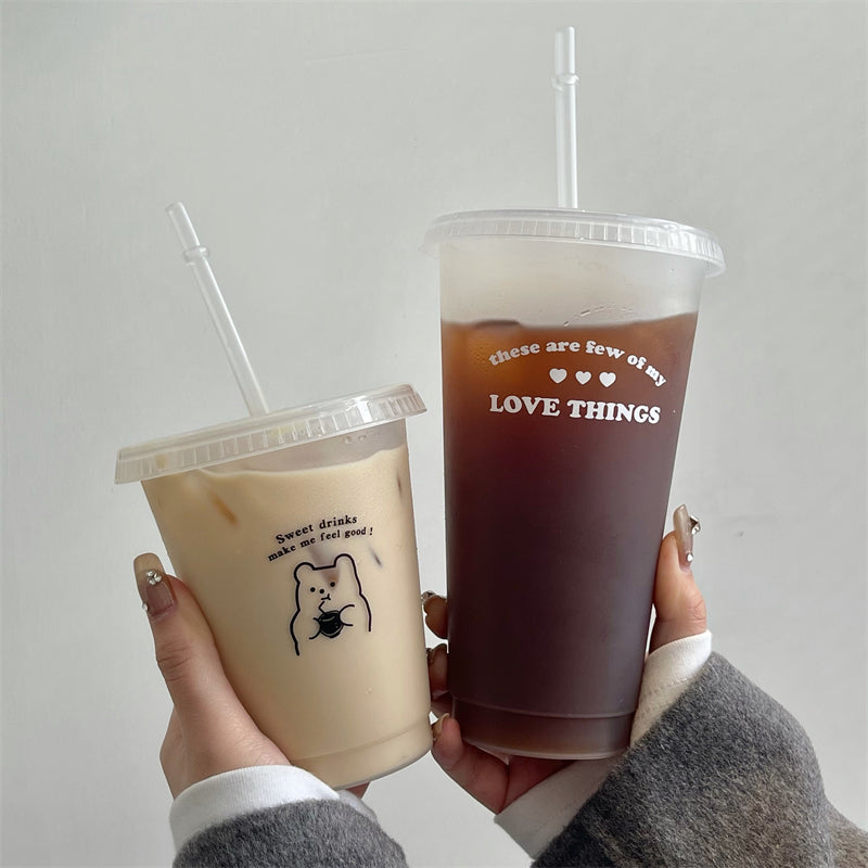 Kawaii Plastic Water Bottle with Lid and Straw