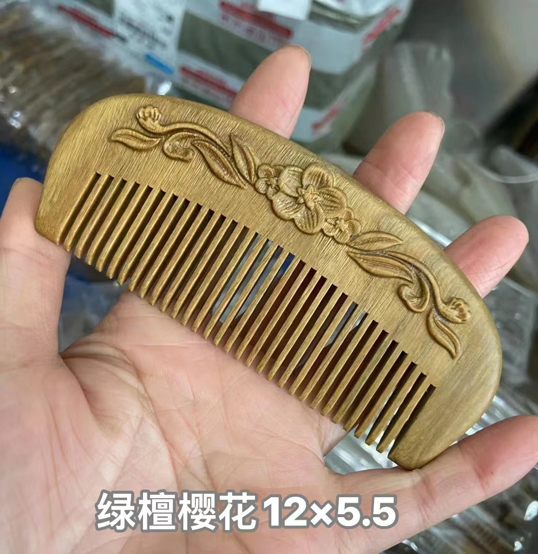 Wholesale Green Sandalwood Double-Sided Carved Comb Set