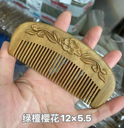 Wholesale Green Sandalwood Double-Sided Carved Comb Set