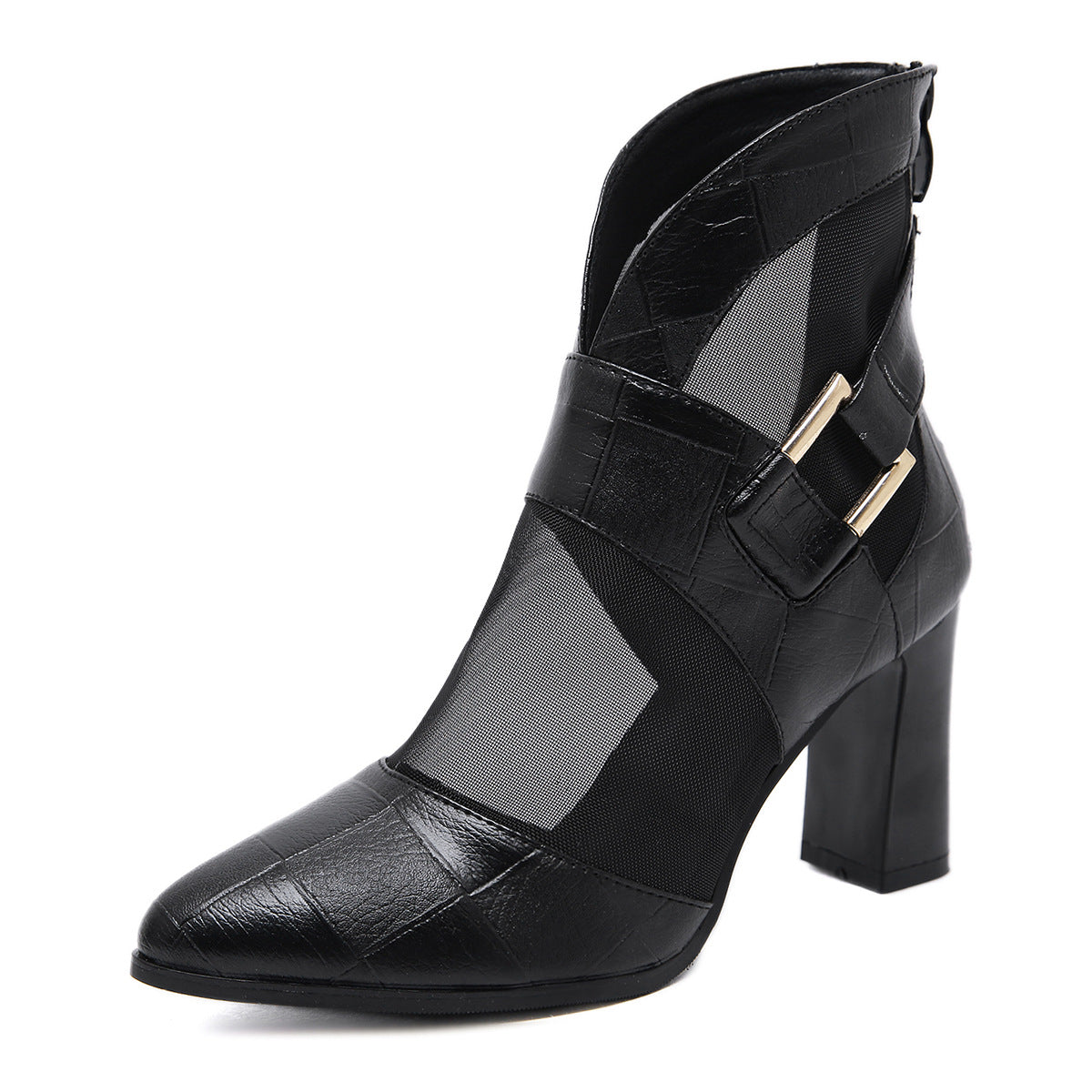 Mesh Heeled Sandals, Pointed Toe Design