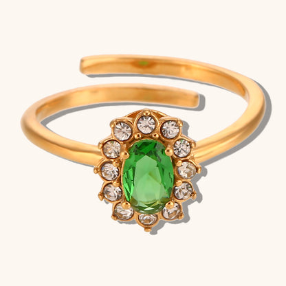 Adjustable Oval Flower Zircon Ring
