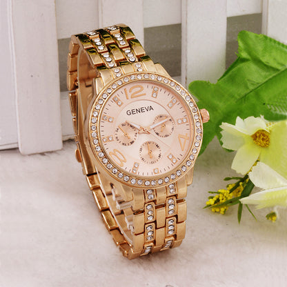 Fashionable Steel Band Watch with Diamonds and Luminous Features