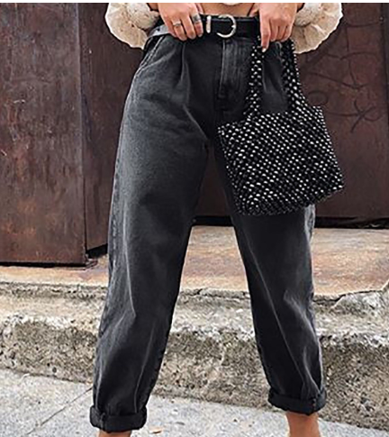 Loose High Waist Denim Trousers for Women