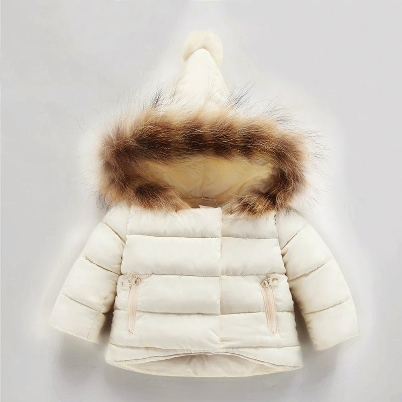 Children's Thick Cotton Coat with Fur Collar