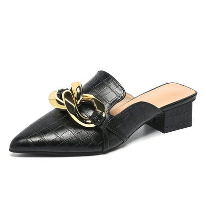 Women's Summer Flat Pointed Shoes with Metal Buckle