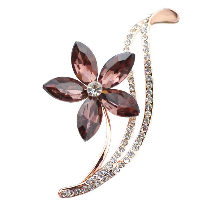 Five-Petal Flower Crystal Brooch