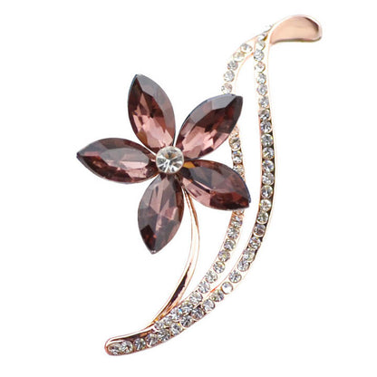 Five-Petal Flower Crystal Brooch