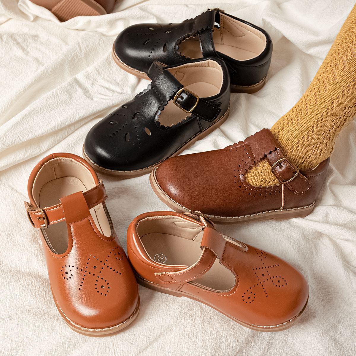 Girls Vintage Brogue Mary Jane Flat Dress Shoes