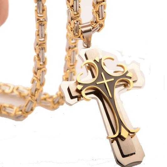 Men's Titanium Steel Cross Pendant Necklace in Hip Hop Style