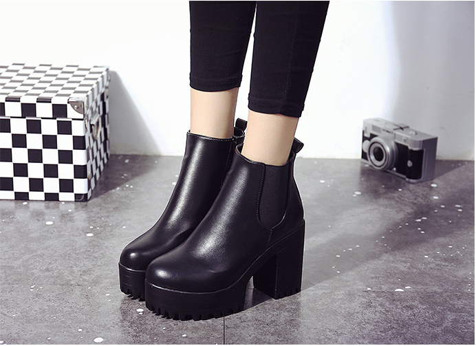 New Women's Round Toe Chunky Heeled Ankle Boots