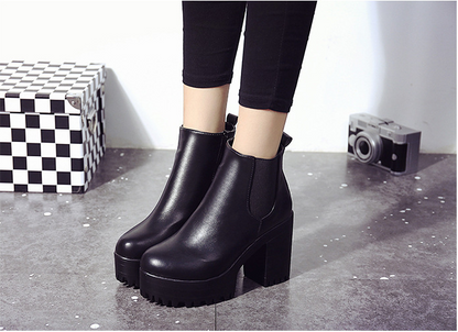 New Women's Round Toe Chunky Heeled Ankle Boots