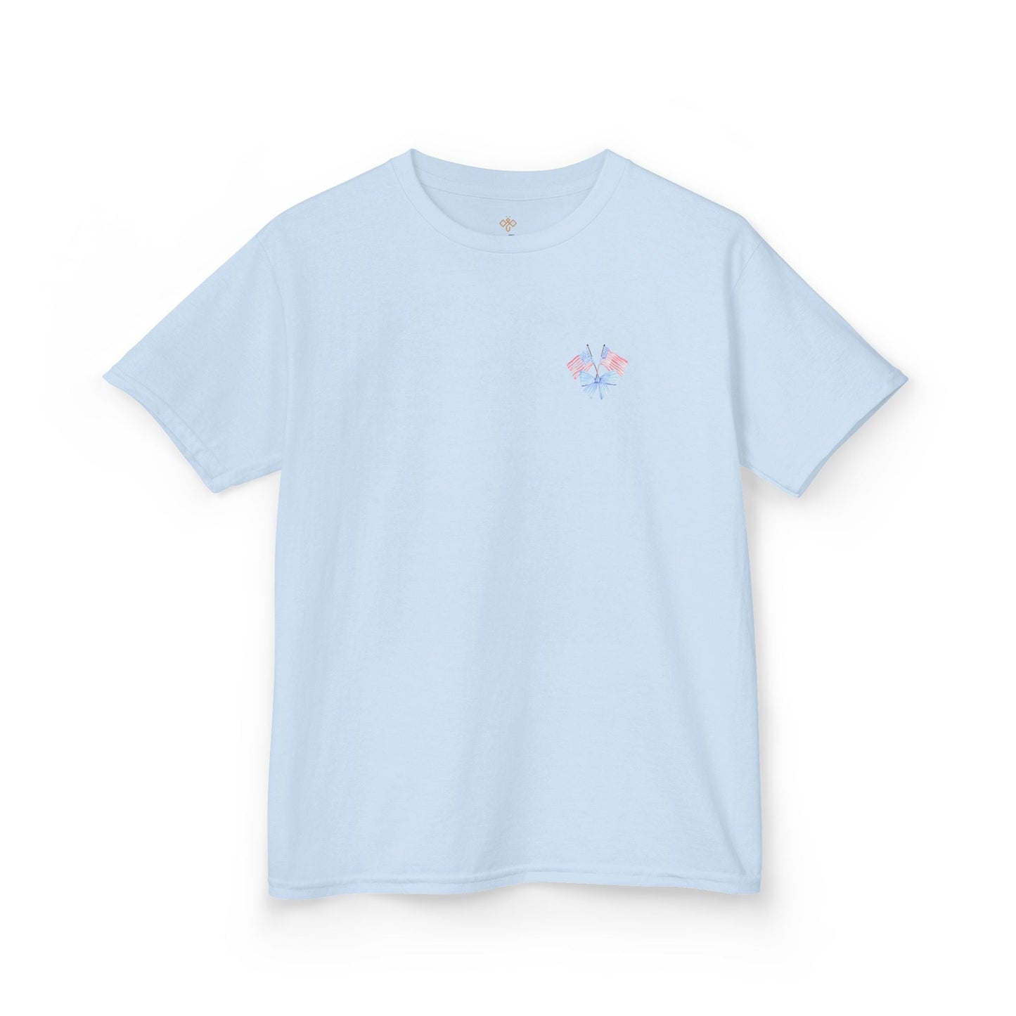 Bee Patriotic American Flag with Bow Girls Short Sleeve Youth Heavy Cotton Gildan Hive Tee