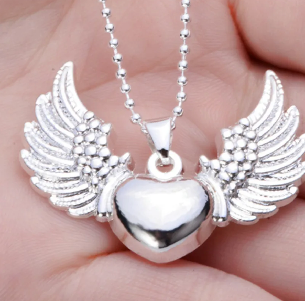 Angel Wing Heart Pendant Necklace