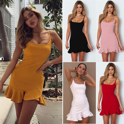 Sexy Spaghetti Strap Pleated Backless Dress