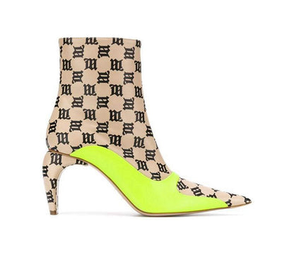 Pointed Leather Ankle Boots with Color Block Design