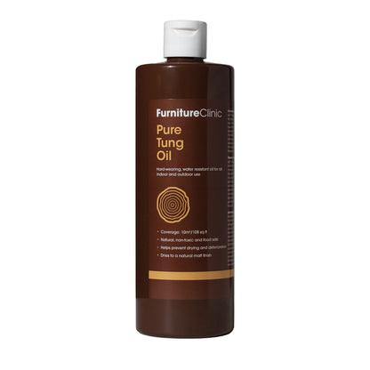 Furniture Clinic Pure Tung Oil for Wood | Non-Toxic Food Grade Water Resistant Tung Oil | Finish & Seal Natural or Stained & Treated Wood | Great for Use on Indoor & Outdoor Surfaces & Floors - 17oz